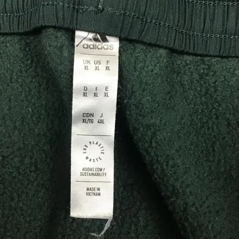 Adidas Pants Men XL Green Track Pants Fleece Lined Side Stripe Slim XL